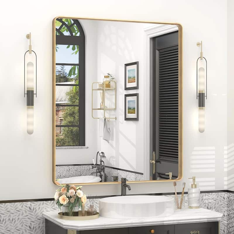Aluminum alloy Framed Tempered Glass Wall Bathroom Vanity Mirror - 36" x 30" - Gold