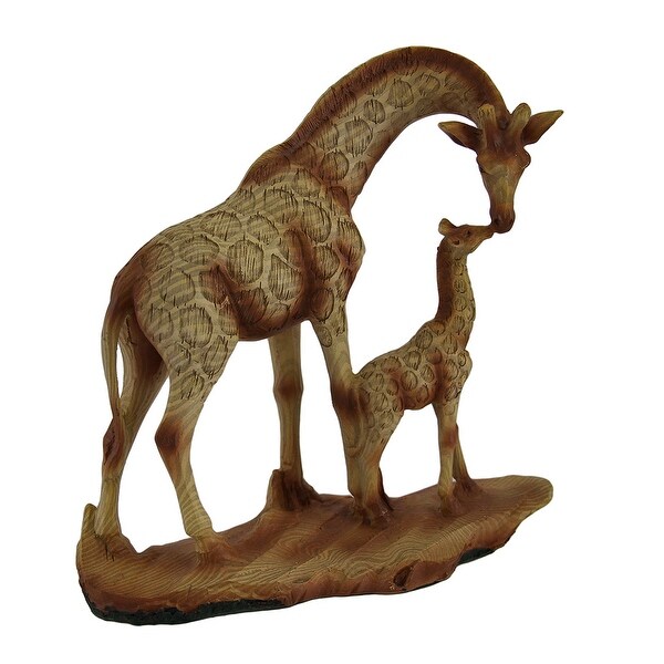 A Mother's Love Giraffe and Calf Wood Finish Statue - 7 X 6.5 X 2.25 inches