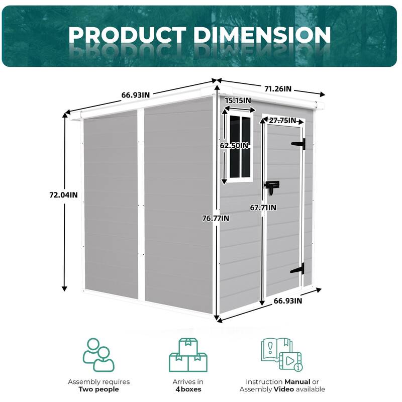 6x6 FT Storage Shed, Waterproof Resin Outdoor Storage Shed with Floor & Window & Lockable Doors and Vents, Tool Shed