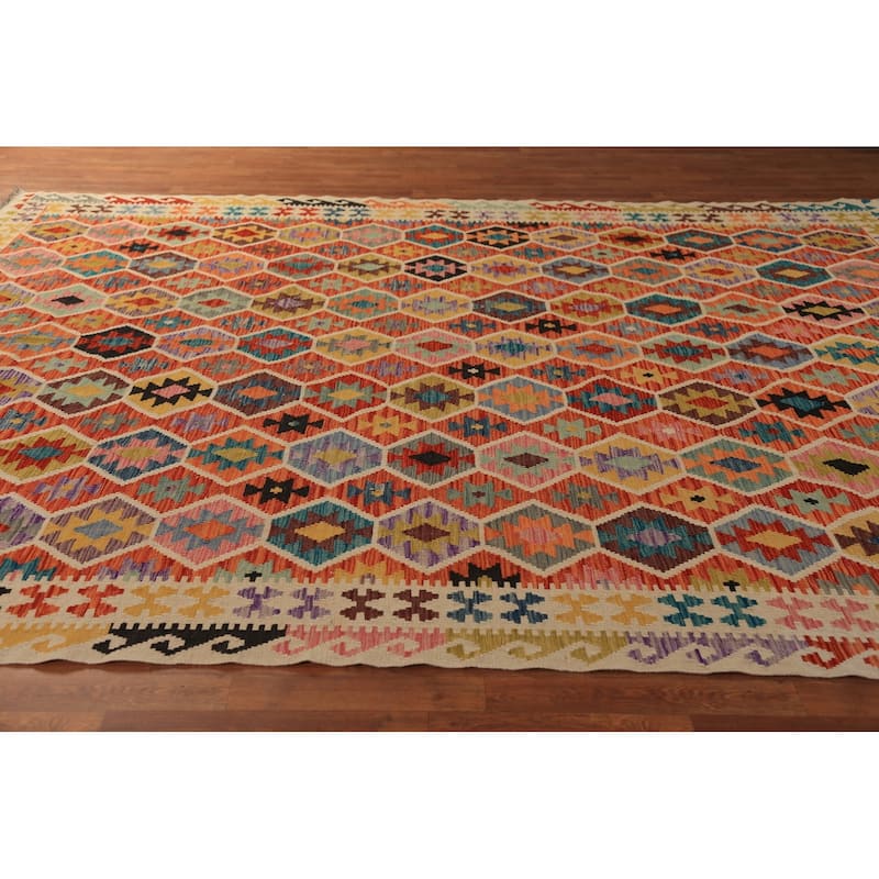 Multi-Color Kilim Oriental Area Rug Hand-Woven Wool Carpet - 8'9"x 11'4"