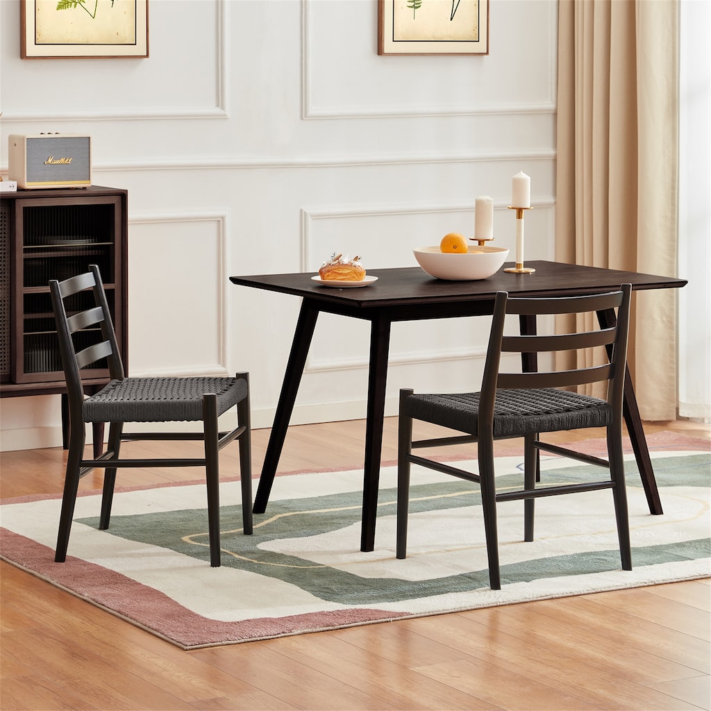 Set of 2 Wood and Rattan Dining Chairs with Woven Seat, Fully-Assembled