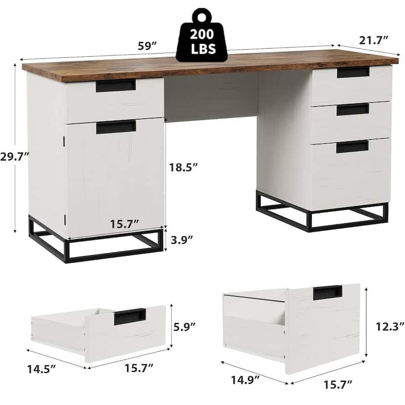 Executive Home Office Computer Desk with File Drawers and Storage Cabinet