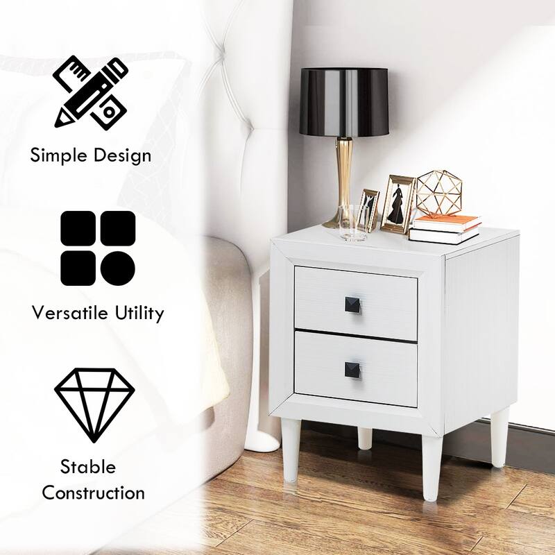 Costway Nightstand End Table Wooden Leg With Storage Drawers White