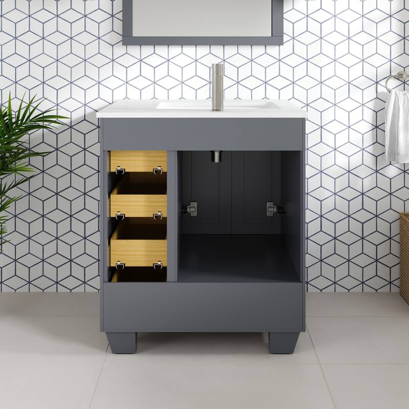 Eviva Loon Bath Vanity with Carrara Quartz Vanity Top & Undermount Sink