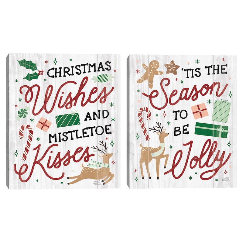 Reindeer Holiday II & III Shiplap by Laura Marshall Canvas Art Prints