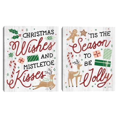 Reindeer Holiday II & III Shiplap by Laura Marshall Canvas Art Prints