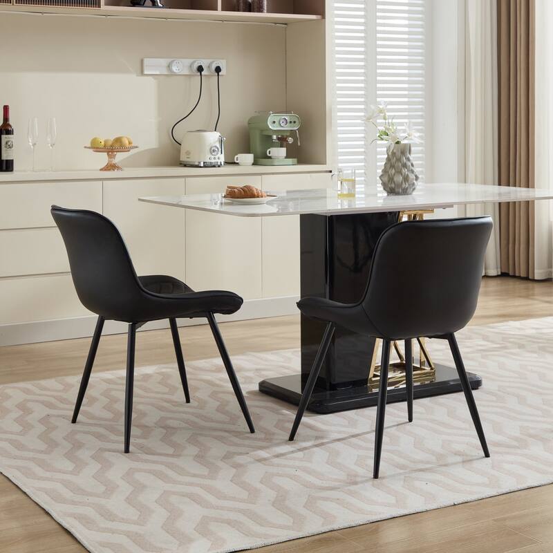 Dining Chairs Set of 2, Armless Upholstered PU Leather Dinner Chairs, Kitchen Chair with Curved Back and Metal Legs