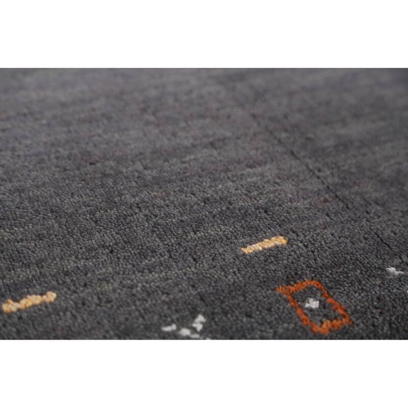 Hand Knotted Oriental 100% Wool Carpet Tribal Tribal Greys & Charcoal Gabbeh Area Rug - 5' 1'' X 2' 9''