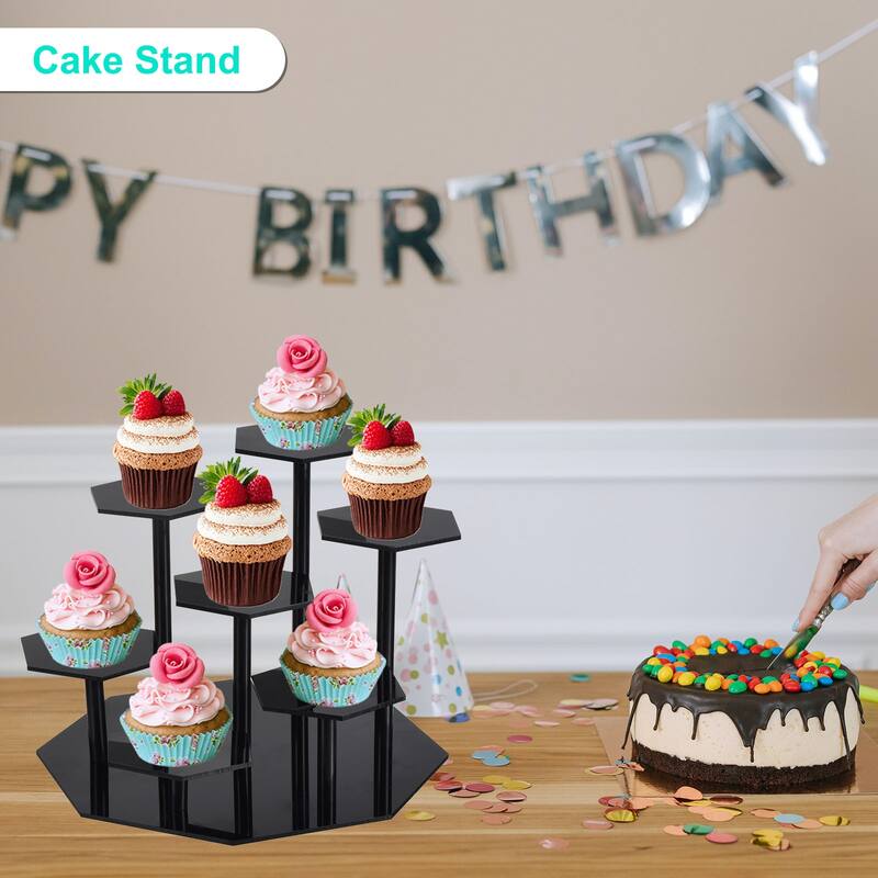 Acrylic Display Stand for Figures, 7 Tier Acrylic Showcase Stand Black
