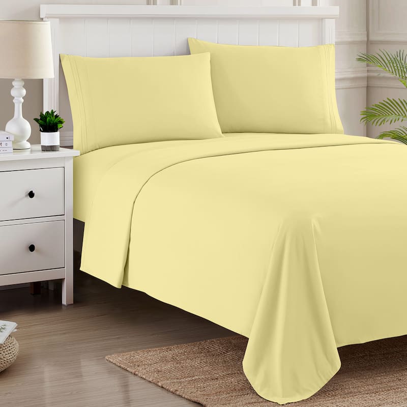 Sweet Home Collection 4 Piece Sheet Set, Ultra Soft 1800 Series, Double Brushed Microfiber - Pale Yellow