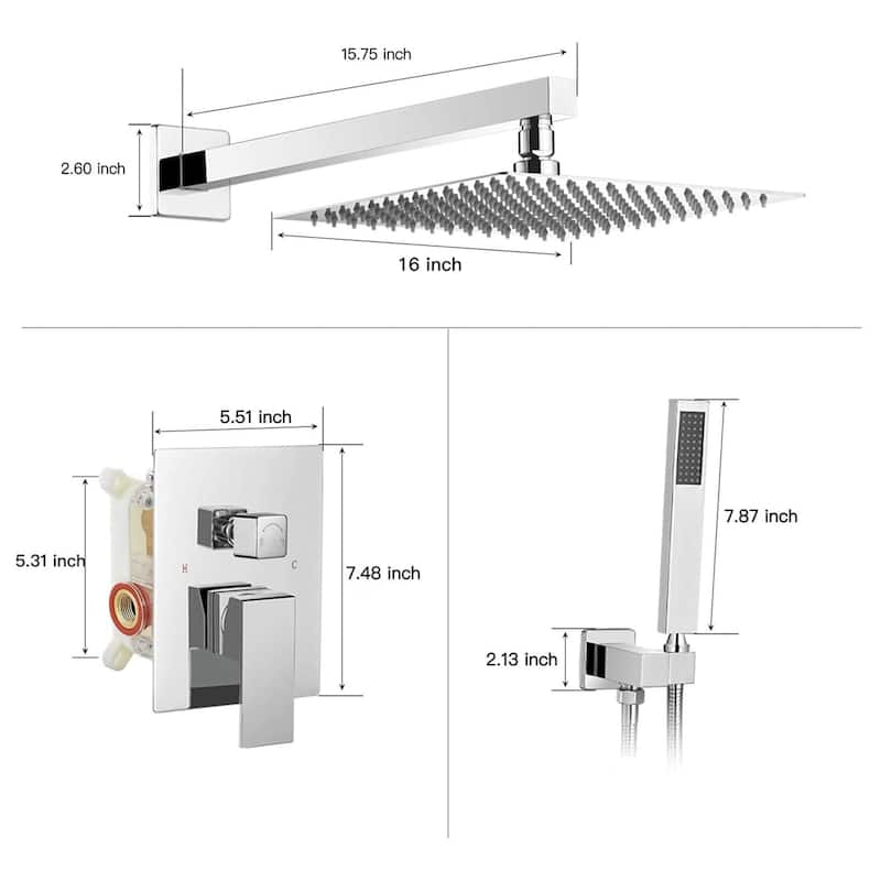 16 Inch Wall Mounted Shower Faucet With Handheld Shower Modern Shower System With Rain Shower Head With Pressure Balance Valve