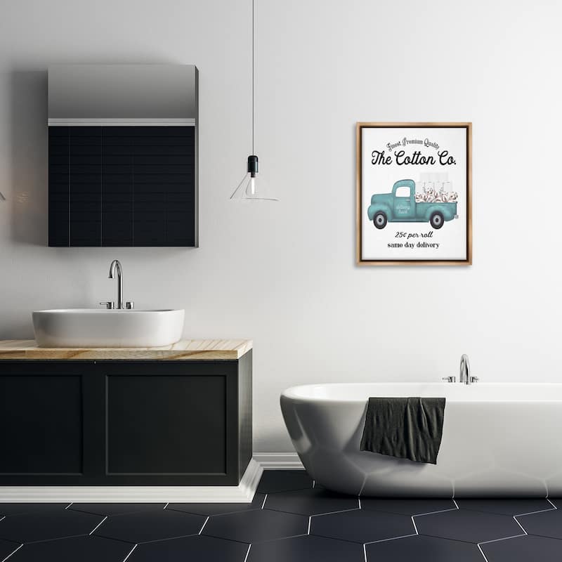 Stupell Toilet Paper Cotton Co Delivery Truck Bathroom Word Design Floater Frame - Blue