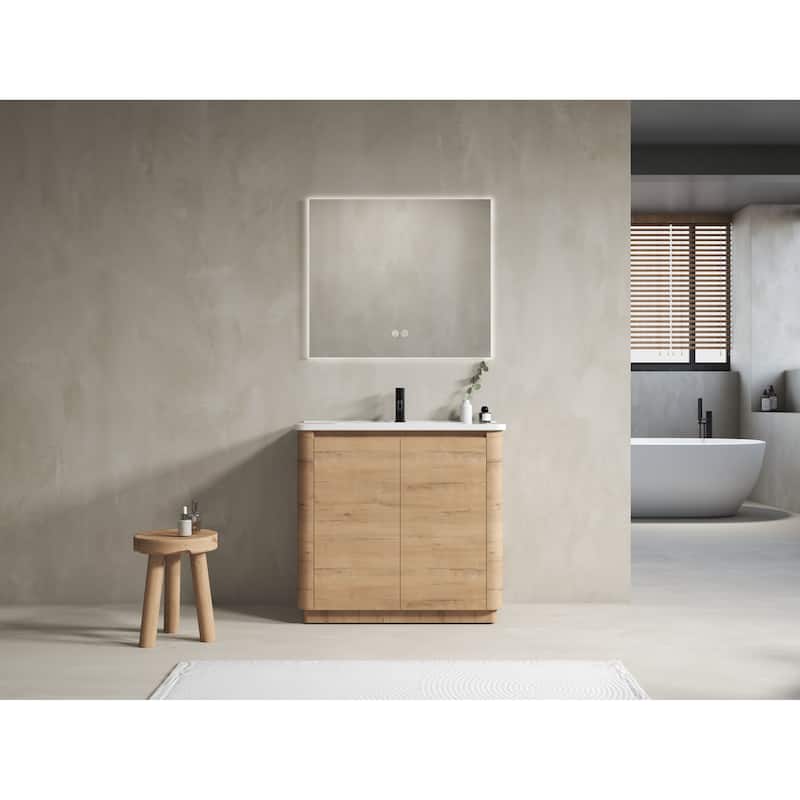 36" Freestanding Bathroom Vanity with Ceramic Sink & 2-Soft-Close Door, KD-Packing, Plywood