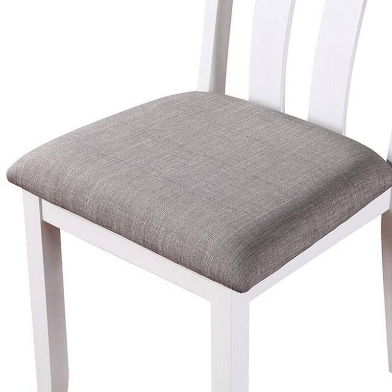 Modern White Solid wood 5pc Dining Set Table 4x Chairs Gray Fabric Cushions Seats Chairs Dining Room