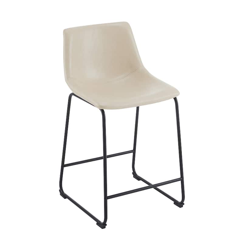 Faux Leather Bar Stools Set of 2, Counter Height Bar Stool with Back, Kitchen Island Chairs with Metal Legs and Footrest
