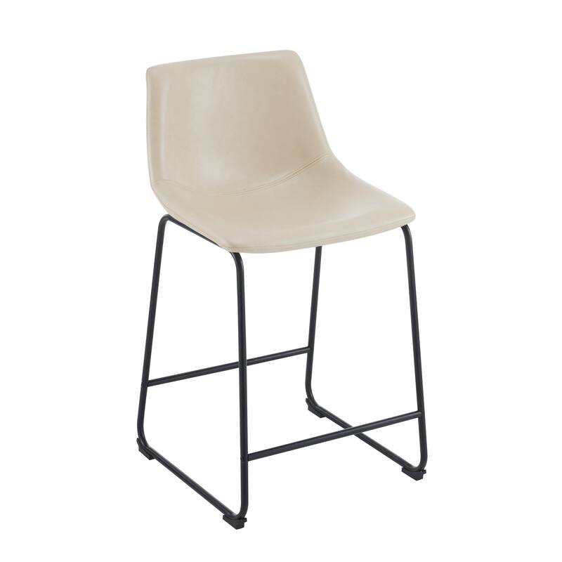 Vintage Faux Leather Counter Stools Set of 2 Ergonomic Bar Stools with Cream Padded Backrest, Black Footrest and Sled Base