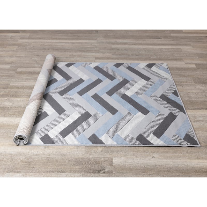 Florence Collection - Grey/Blue Herringbone Rug - 4'7" x 6'7"