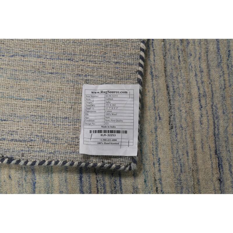 Striped Tribal Gabbeh Oriental Area Rug Hand-Knotted Beige Wool Carpet - 9'3"x 11'7"