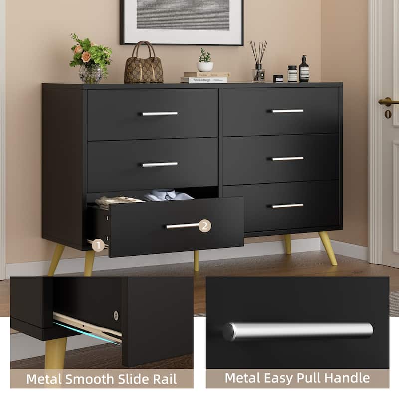 6-Drawer Dresser Storage– Modern Wide Top Storage Cabinet