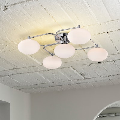 Camris 5-Light Chrome Chandelier Frosted Glass Shades
