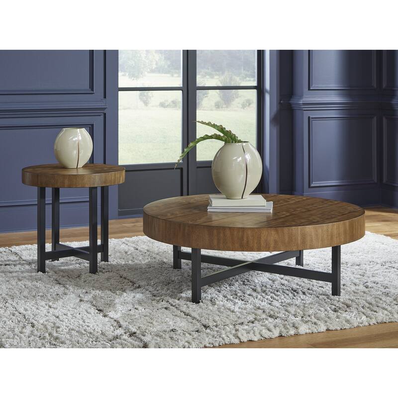 Signature Design by Ashley Steenlage Brown/Black Table (Set of 2) - 48" W x 48" D x 17" H