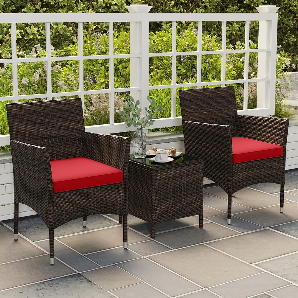 Gymax 3 PCS Outdoor Conversation Set w/ Cushioned Seat & Tempered