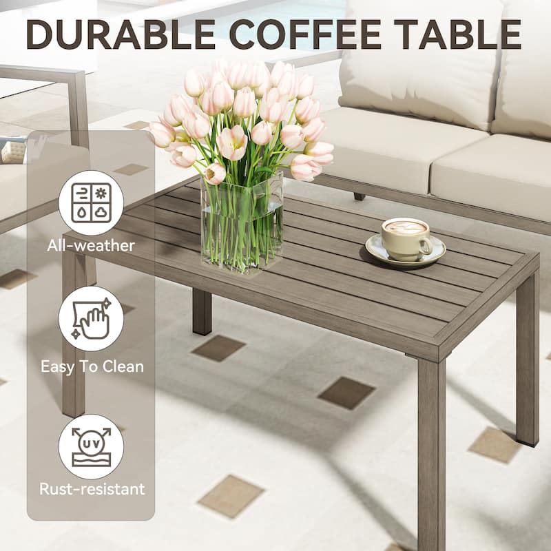 MornLift 4-Piece Aluminum Outdoor Patio Conversation Set with Beige Cushions, Sofa and Coffee Table