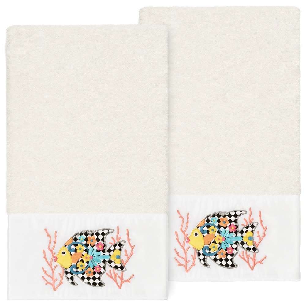 Authentic Hotel and Spa 100% Turkish Cotton Feliz 2PC Embellished Bath Towel Set