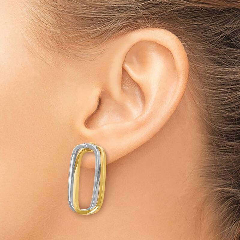 Curata 14k Two tone Gold Double Rectangle Post Earrings - 25.1x14mm