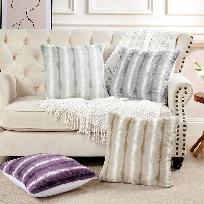Amanda Stripe fauxfur Throw Pillow Covers Set of 2, NO INSERT