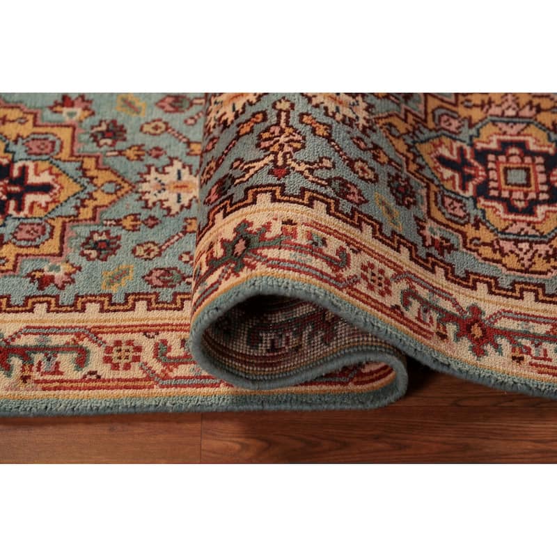 Light Blue Heriz Serapi Indian Runner Rug Hand-Knotted Wool Carpet - 2'5"x 8'0"