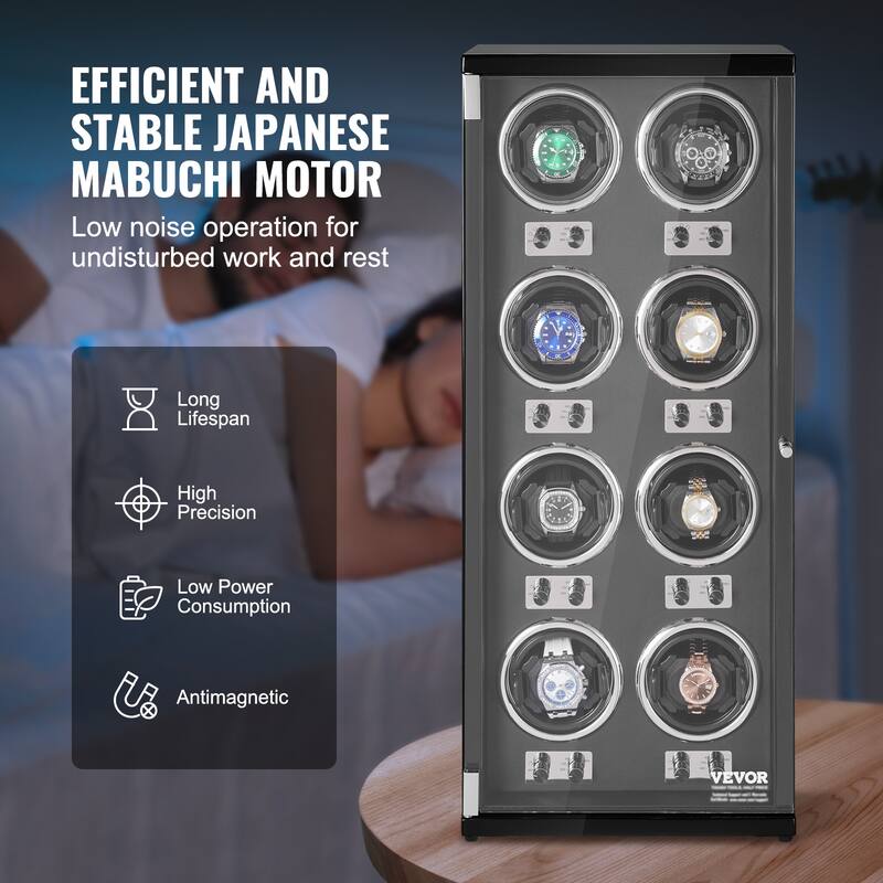 VEVOR Watch Winder with 1-8 for Men's and Women's Automatic Watches with Super Quiet Japanese Mabuchi Motors LED Lights