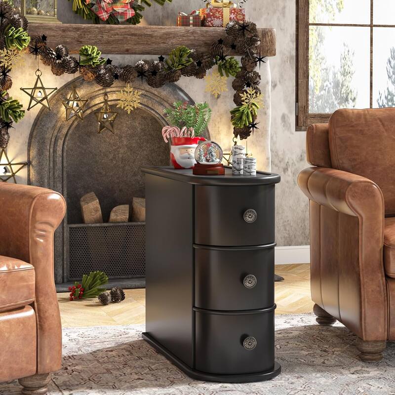 Solid Wood End Table, Two-Drawer Narrow Side Table, Fully Assembled