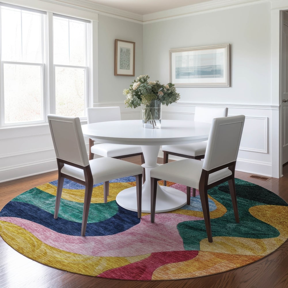 Machine Washable Indoor/ Outdoor Abstract Contemporary Chantille Rug