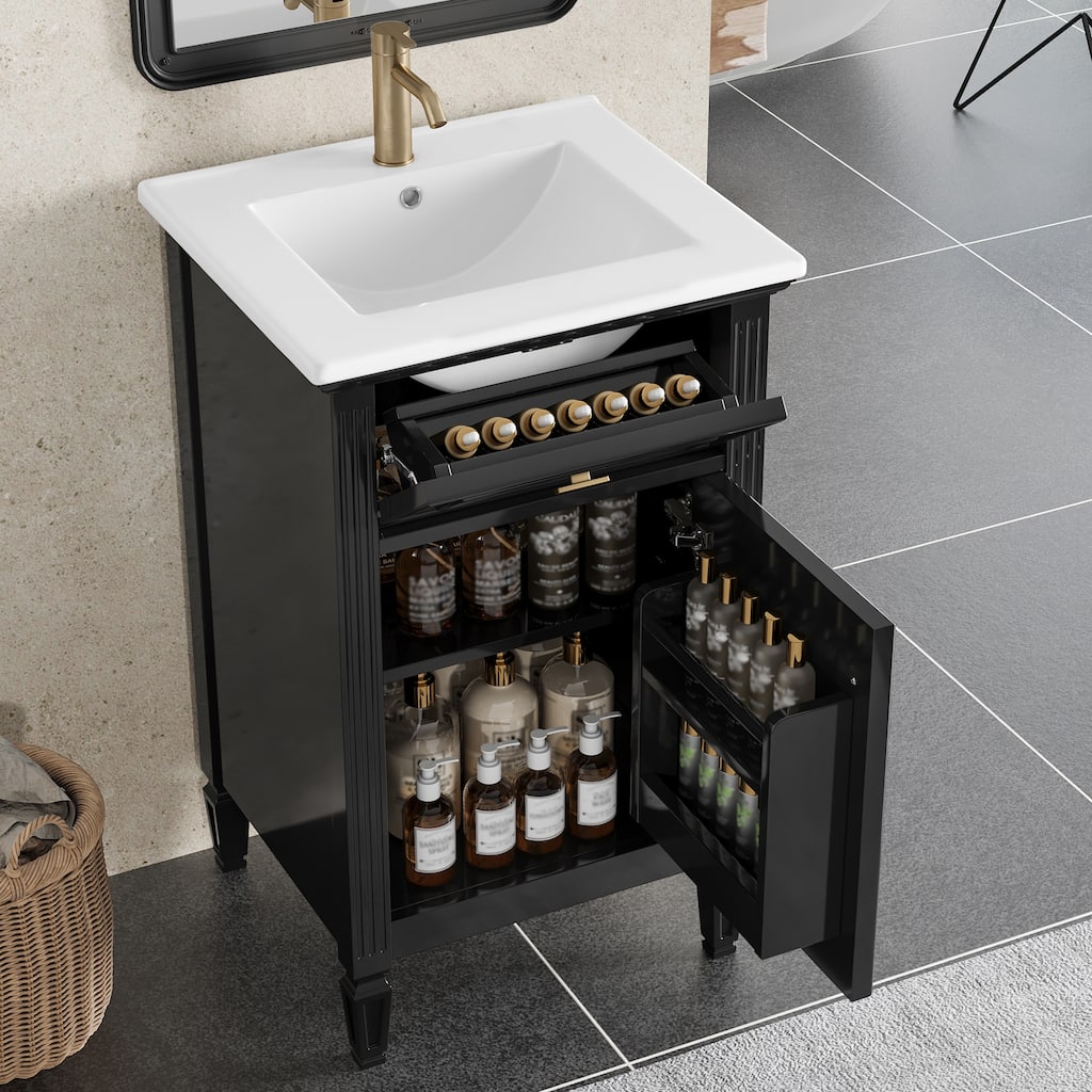20-Inch Vanity with Sink, Solid Wood Legs,Adjustable Shelf, Tilt-Out Drawer, Zinc Alloy Knobs,Modern Freestanding Cabinet