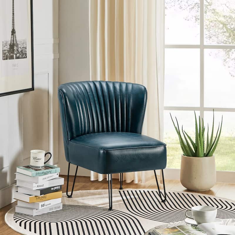 Donia Modern Faux Leather Wingback Armless Side Chair with Metal Legs by HULALA HOME