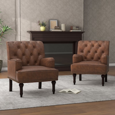 Mid-Century Leather Tufted Accent Chair for Living Room