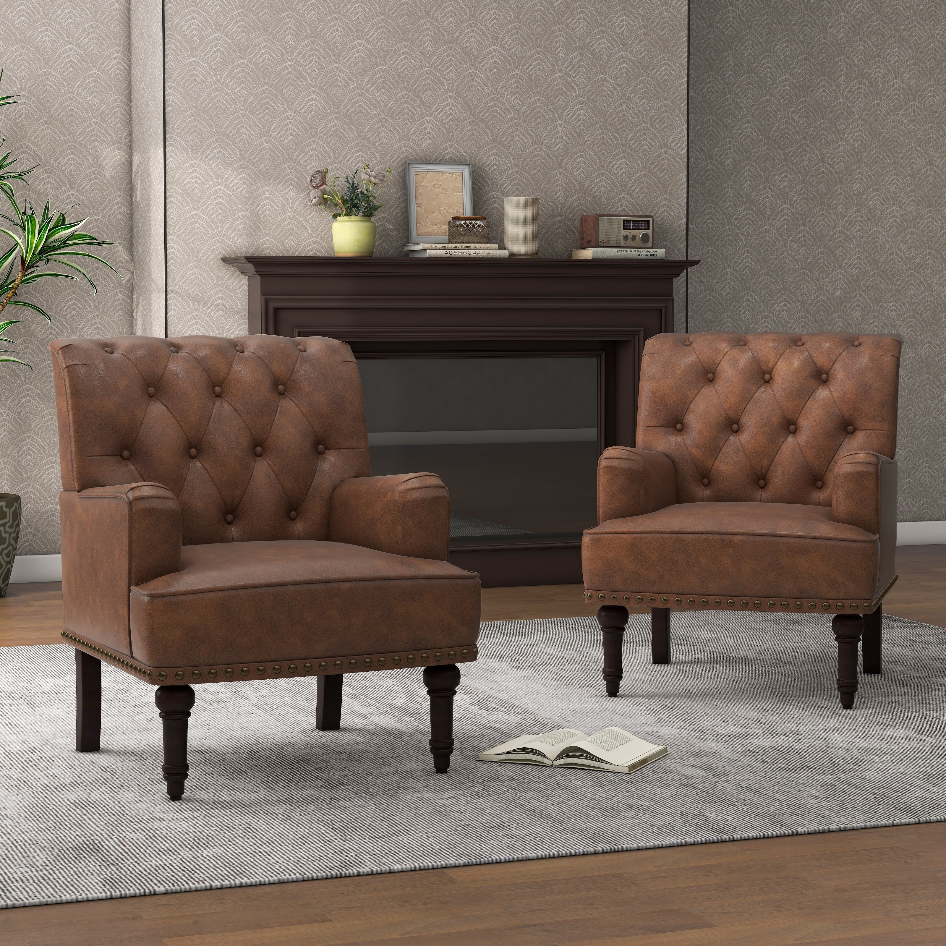 Mid-Century Leather Tufted Accent Chair for Living Room