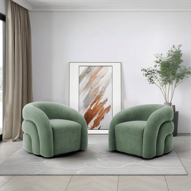 Upholstered Swivel Barrel Accent Chair Set of 2