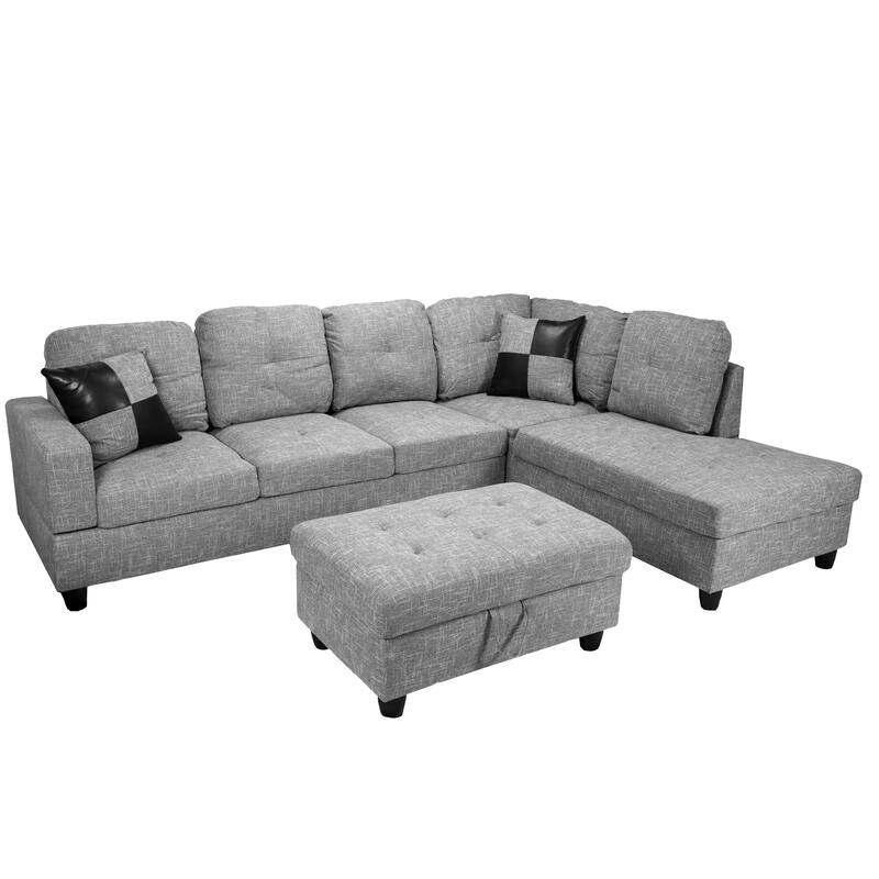 Nathan 104"Wide 3-Pieces Sectional Sofa Set,Grey(118)