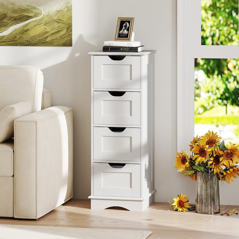 4-Drawer MDF Floor Storage Cabinet with 4 Drawers and Cutout Handles for Bathroom Bedroom Laundry Room - 12" x 12" x 32"