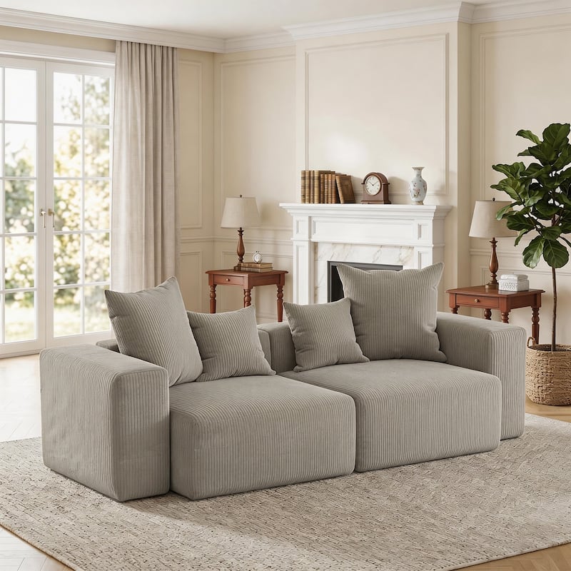 Oversized Corduroy Upholstery Modular Sofa No Assembly - Brown