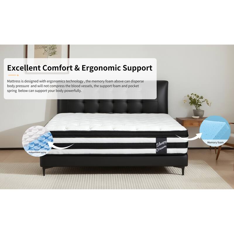 12-Inch Mattress w/Individual Pocket Spring, Zoned Memory Foam and Breathable Knitted Cover