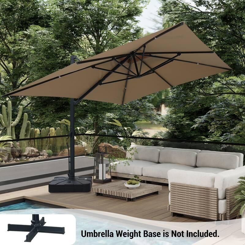 13ft Aluminum Rectangular 2-Top Crank Market Cantilever Umbrella