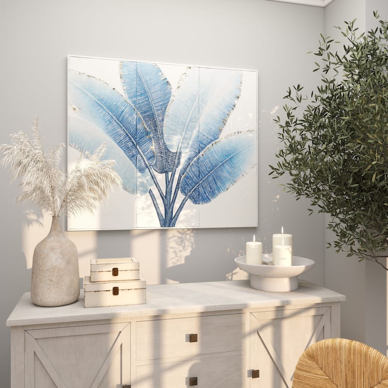 Metal Palm Tree Leaf Wall Decor with Gold Foil Accents and White Speckled Details - Blue - Roche River Decor