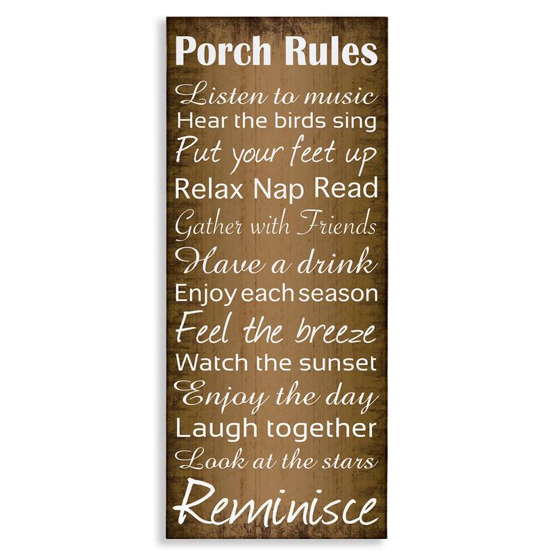 Stupell Porch Rules Country Landscape Wood Textured Word Design,10x24, Proudly Made in USA - 10 x 24