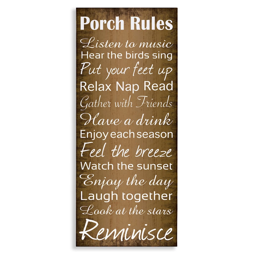 Stupell Porch Rules Country Landscape Wood Textured Word Design,10x24, Proudly Made in USA