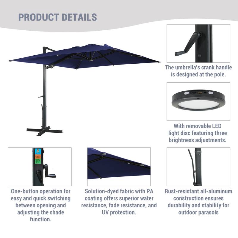 10FT Cantilever Umbrella Rectangular Crank Market Umbrella
