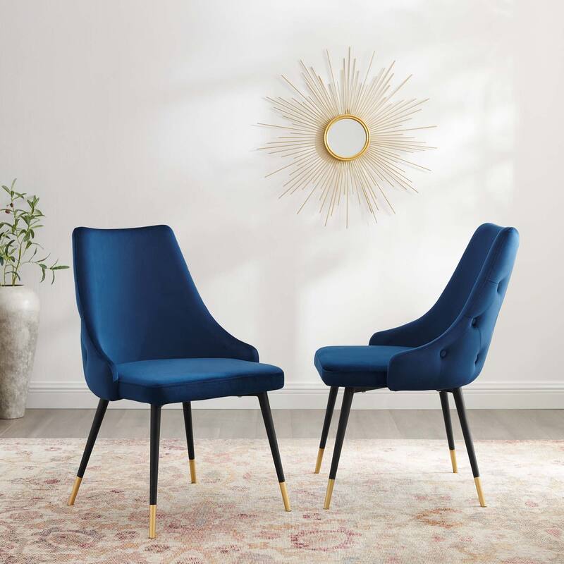 Modway Adorn Dining Side Chair Performance Velvet in Navy, Set of 2