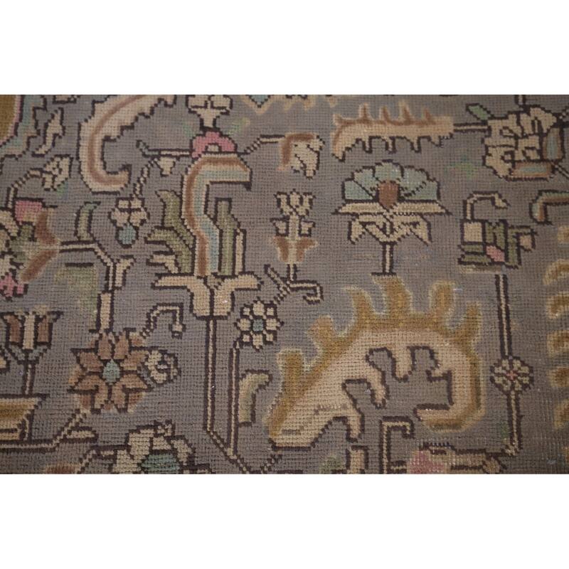 Gray Tabriz Persian Vintage Rug Hand-Knotted Medallion Wool Carpet - 9'8"x 12'9"